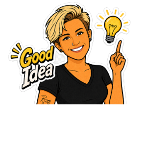 Sticker: the mascot with a lightbulb, 'Good Idea'